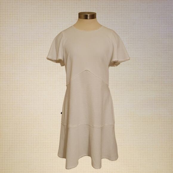 White Fit and Flare Dress Peekaboo Back Joie Women’s Large Short Sleeve - Picture 1 of 7